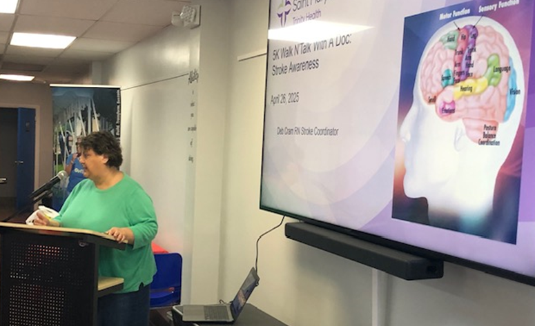 Carmelina Calabrese discussing the benefits of volunteering at St. Mary's Hospital.