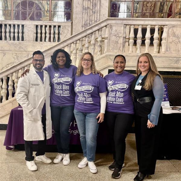 (left to right) Husnain Kermalli, MD, Chief Medical Officer, Saint Mary’s, Valerie Powell-Stafford, MSHA, FACHE, Shawna Edwards, DNP, MSN, RN, Chief Nursing Officer at Saint Mary’s, Carolyn Alessi, Regional Director, Community Health and Well Being, and Jennifer Worhle, Workforce Development Partner